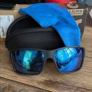 Costa Black Frame Sunglasses with Reflective Blue Lenses